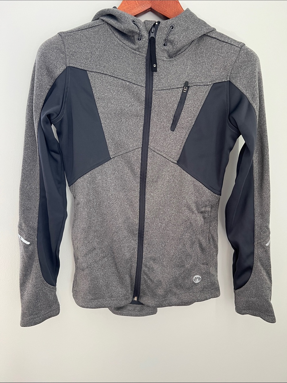 Mondetta | Women’s Gray & Black Hooded Performance Activewear Full Zip Size S